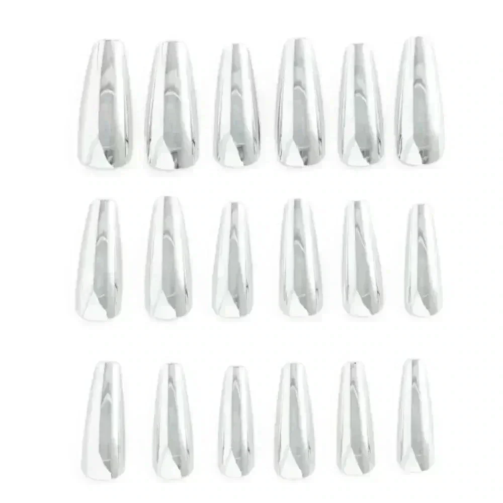NIB Mugler x H&M HM Coffin-shaped Press-on Nails Silver Chrome